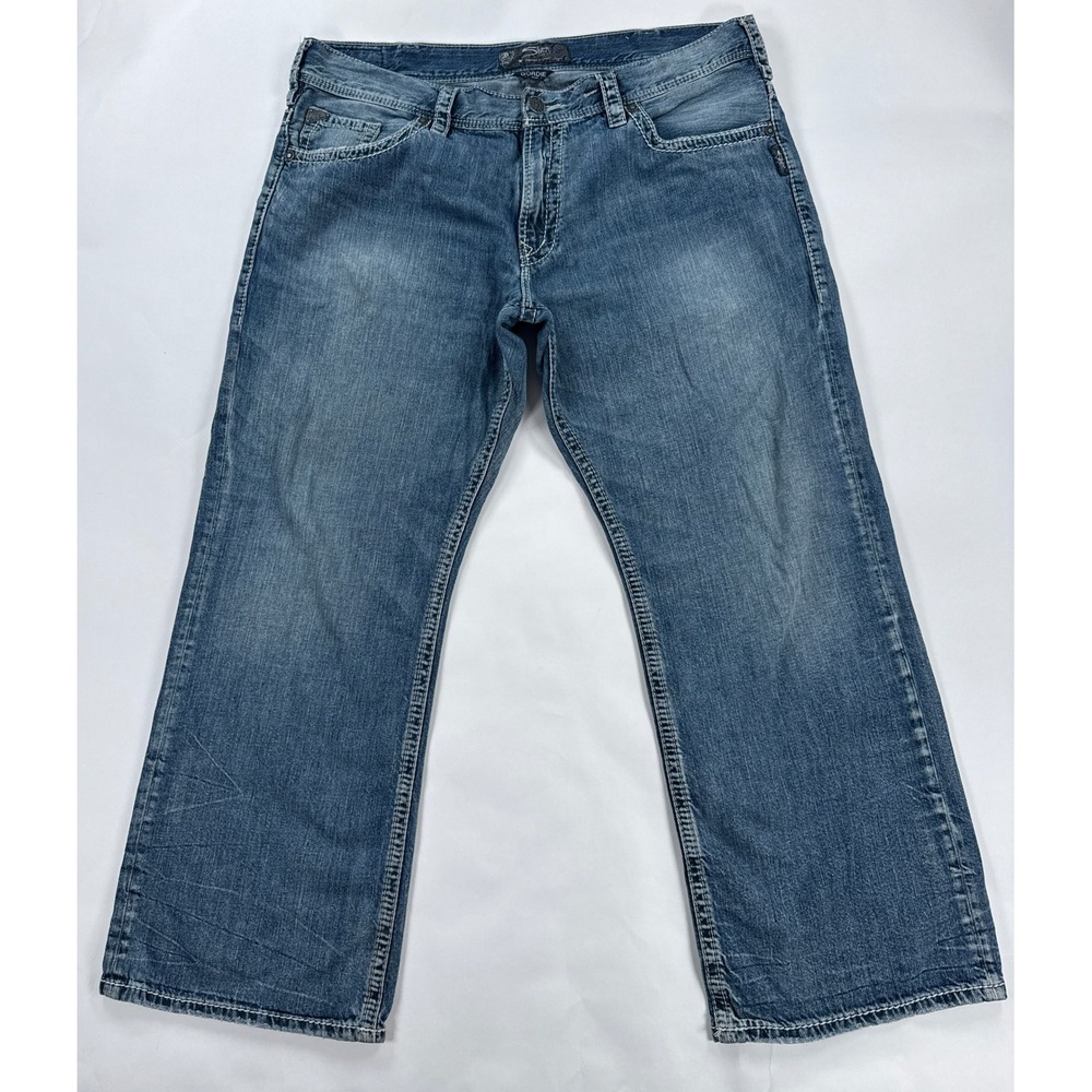 Silver Jeans Co Mens Gordie Jeans 40 Blue Relaxed Straight Leg Thick Stitch